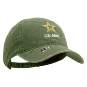 Licensed Star US Army Embroidered Washed Solid Pigment Dyed Cotton Twill Brass Buckle Cap - Olive OSFM