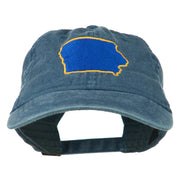 Iowa State Map Embroidered Washed Cap