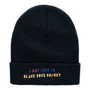 Black Rock Desert Phrase Embroidered Long Knitted Beanie