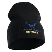 US Air Force Retired with Wing Symbol Embroidered 8" Short Beanie - Black OSFM