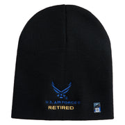 US Air Force Retired with Wing Symbol Embroidered 8" Short Beanie - Black OSFM