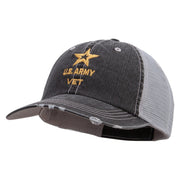 Licensed Star US Army Veteran Military Embroidered Low Profile Special Cotton Mesh Cap - Black OSFM