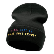 Black Rock Desert Phrase Embroidered Long Knitted Beanie