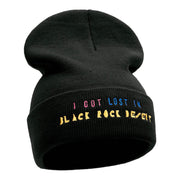 Black Rock Desert Phrase Embroidered Long Knitted Beanie