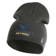 US Air Force Retired with Wing Symbol Embroidered 8" Short Beanie - Charcoal OSFM