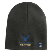 US Air Force Retired with Wing Symbol Embroidered 8" Short Beanie - Charcoal OSFM