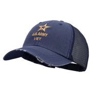 Licensed Star US Army Veteran Military Embroidered Low Profile Special Cotton Mesh Cap - Navy OSFM