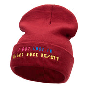 Black Rock Desert Phrase Embroidered Long Knitted Beanie