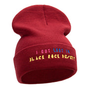 Black Rock Desert Phrase Embroidered Long Knitted Beanie