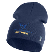 US Air Force Retired with Wing Symbol Embroidered 8" Short Beanie - Navy OSFM