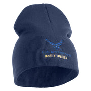 US Air Force Retired with Wing Symbol Embroidered 8" Short Beanie - Navy OSFM