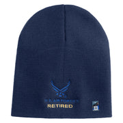 US Air Force Retired with Wing Symbol Embroidered 8" Short Beanie - Navy OSFM