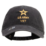 Licensed Star US Army Veteran Military Embroidered Washed Solid Pigment Dyed Cotton Twill Brass Buckle Cap - Black OSFM