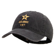 Licensed Star US Army Veteran Military Embroidered Washed Solid Pigment Dyed Cotton Twill Brass Buckle Cap - Black OSFM