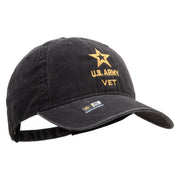 Licensed Star US Army Veteran Military Embroidered Washed Solid Pigment Dyed Cotton Twill Brass Buckle Cap - Black OSFM