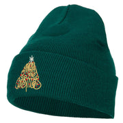 Glitter Merry Christmas Tree Embroidered Long Knitted Beanie