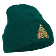 Glitter Merry Christmas Tree Embroidered Long Knitted Beanie