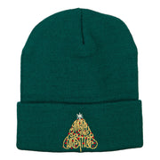 Glitter Merry Christmas Tree Embroidered Long Knitted Beanie