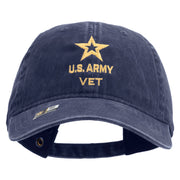 Licensed Star US Army Veteran Military Embroidered Washed Solid Pigment Dyed Cotton Twill Brass Buckle Cap - Navy OSFM