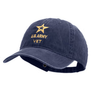 Licensed Star US Army Veteran Military Embroidered Washed Solid Pigment Dyed Cotton Twill Brass Buckle Cap - Navy OSFM