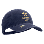Licensed Star US Army Veteran Military Embroidered Washed Solid Pigment Dyed Cotton Twill Brass Buckle Cap - Navy OSFM