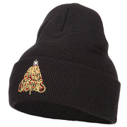 Glitter Merry Christmas Tree Embroidered Long Knitted Beanie