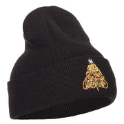 Glitter Merry Christmas Tree Embroidered Long Knitted Beanie