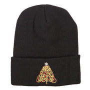 Glitter Merry Christmas Tree Embroidered Long Knitted Beanie