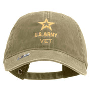 Licensed Star US Army Veteran Military Embroidered Washed Solid Pigment Dyed Cotton Twill Brass Buckle Cap - Khaki OSFM