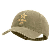 Licensed Star US Army Veteran Military Embroidered Washed Solid Pigment Dyed Cotton Twill Brass Buckle Cap - Khaki OSFM
