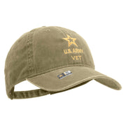 Licensed Star US Army Veteran Military Embroidered Washed Solid Pigment Dyed Cotton Twill Brass Buckle Cap - Khaki OSFM