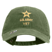 Licensed Star US Army Veteran Military Embroidered Washed Solid Pigment Dyed Cotton Twill Brass Buckle Cap - Olive OSFM