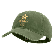 Licensed Star US Army Veteran Military Embroidered Washed Solid Pigment Dyed Cotton Twill Brass Buckle Cap - Olive OSFM