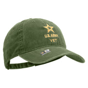 Licensed Star US Army Veteran Military Embroidered Washed Solid Pigment Dyed Cotton Twill Brass Buckle Cap - Olive OSFM