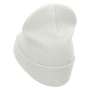 Moon Rose Embroidered 12 Inch Long Knitted Beanie - White OSFM