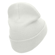 Moon Rose Embroidered 12 Inch Long Knitted Beanie - White OSFM