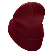 Moon Rose Embroidered 12 Inch Long Knitted Beanie - Maroon OSFM