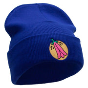 Chile Flower Embroidered 12 Inch Long Knitted Beanie - Royal OSFM