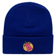 Chile Flower Embroidered 12 Inch Long Knitted Beanie - Royal OSFM