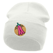 Chile Flower Embroidered 12 Inch Long Knitted Beanie - White OSFM