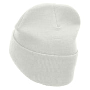 Chile Flower Embroidered 12 Inch Long Knitted Beanie - White OSFM