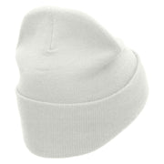 Chile Flower Embroidered 12 Inch Long Knitted Beanie - White OSFM