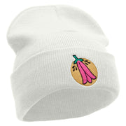 Chile Flower Embroidered 12 Inch Long Knitted Beanie - White OSFM