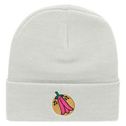 Chile Flower Embroidered 12 Inch Long Knitted Beanie - White OSFM