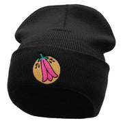 Chile Flower Embroidered 12 Inch Long Knitted Beanie - Black OSFM