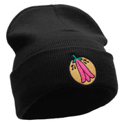 Chile Flower Embroidered 12 Inch Long Knitted Beanie - Black OSFM