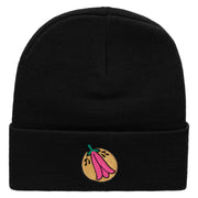 Chile Flower Embroidered 12 Inch Long Knitted Beanie - Black OSFM