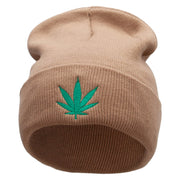 Marijuana Leaf Embroidered 12 inch Acrylic Cuffed Long Beanie