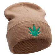 Marijuana Leaf Embroidered 12 inch Acrylic Cuffed Long Beanie