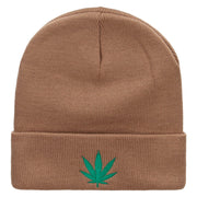 Marijuana Leaf Embroidered 12 inch Acrylic Cuffed Long Beanie